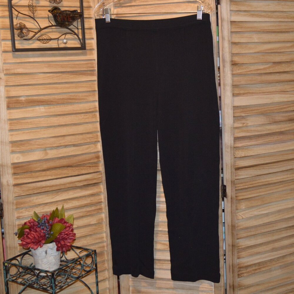 Exclusively Misook Petite M Black Straight Leg Pants Elastic Waist